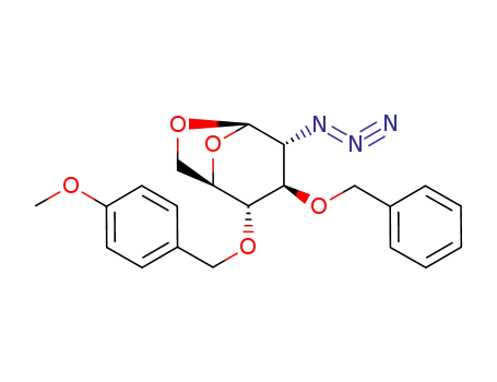 Molecular Structure of 134221-42-4 (β-D-Glucopyranose, 1,6-anhydro-2-azido-2-deoxy-4-O-[(4-Methoxyphenyl)Methyl]-3-O-(phenylMethyl)-)