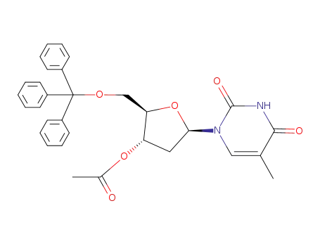 Molecular Structure of 23583-46-2 (1-(3-O-acetyl-2-deoxy-5-O-tritylpentofuranosyl)-5-methylpyrimidine-2,4(1H,3H)-dione)
