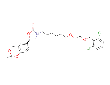Molecular Structure of 503068-36-8 (2-Oxazolidinone, 3-[6-[2-[(2,6-dichlorophenyl)Methoxy]ethoxy]hexyl]-5-(2,2-diMethyl-4H-1, 3-benzodioxin-6-yl)-, (5R)-)