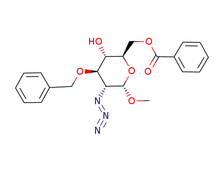 Molecular Structure of 501088-17-1 (Methyl2-azido-2-deoxy-3-O-(phenylmethyl)-alpha-D-glucopyranoside6-benzoate)