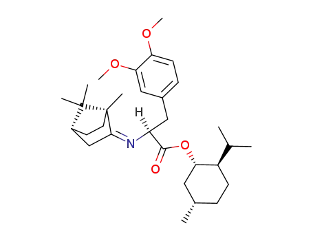Molecular Structure of 141033-86-5 ((S)-3-(3,4-Dimethoxy-phenyl)-2-[(1R,4R)-1,7,7-trimethyl-bicyclo[2.2.1]hept-(2Z)-ylideneamino]-propionic acid (1S,2R,5S)-2-isopropyl-5-methyl-cyclohexyl ester)