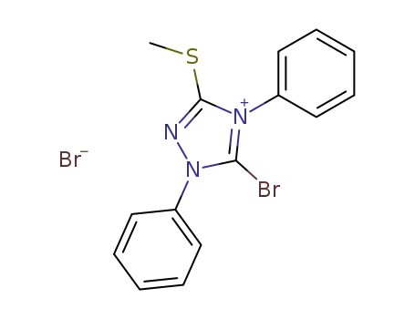 Molecular Structure of 68836-19-1 (5-bromo-3-(methylthio)-1,4-diphenyl-1,2,4-triazolium bromide)