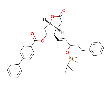 Molecular Structure of 865087-09-8 ([1,1'-Biphenyl]-4-carboxylic acid, (3aR,4R,5R,6aS)-4-[(1E,3S)-3-[[(1,1-dimethylethyl)dimethylsilyl]oxy]-5- phenyl-1-pentenyl]hexahydro-2-oxo-2H-cyclopenta[b]furan-5-yl ester)