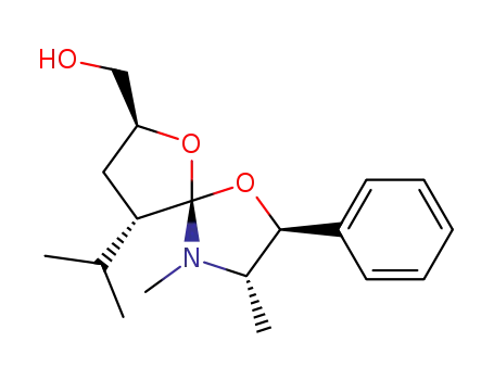 Molecular Structure of 324763-42-0 (((2S,3S,5R,7S,9S)-9-Isopropyl-3,4-dimethyl-2-phenyl-1,6-dioxa-4-aza-spiro[4.4]non-7-yl)-methanol)