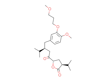 Molecular Structure of 325740-64-5 ((3S,5S)-3-Isopropyl-5-{(S)-3-[4-methoxy-3-(3-methoxy-propoxy)-benzyl]-4-methyl-pentanoyl}-dihydro-furan-2-one)