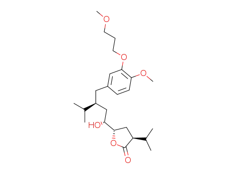 Molecular Structure of 324763-45-3 ((3S,5S)-5-{(1R,3S)-1-hydroxy-3-[4-methoxy-3-(3-methoxypropoxy)benzyl]-4-methylpentyl}-3-(1-methylethyl)dihydrofuran-2(3H)-one)