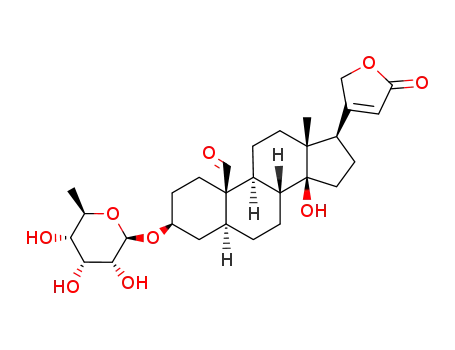 Molecular Structure of 26931-65-7 (3β-[(6-Deoxy-D-allopyranosyl)oxy]-14β-hydroxy-19-oxo-5α-card-20(22)-enolide)