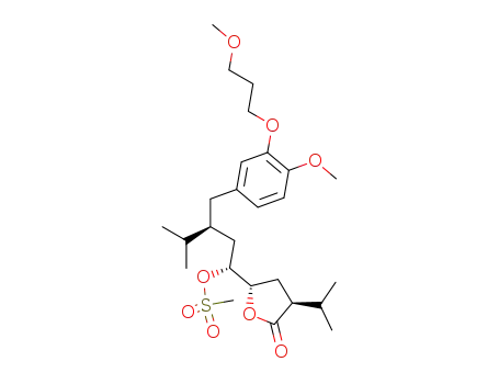 Molecular Structure of 325740-68-9 (Methanesulfonic acid (1R,3S)-1-((2S,4S)-4-isopropyl-5-oxo-tetrahydro-furan-2-yl)-3-[4-methoxy-3-(3-methoxy-propoxy)-benzyl]-4-methyl-pentyl ester)
