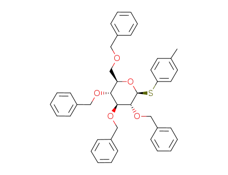 Molecular Structure of 131531-76-5 (p-methylphenyl 2,3,4,6-tetra-O-benzyl-thio-β-D-glucopyranoside)