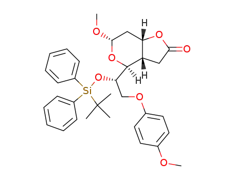 Molecular Structure of 186664-09-5 ((3aS,4S,6S,7aS)-4-[(S)-1-(tert-Butyl-diphenyl-silanyloxy)-2-(4-methoxy-phenoxy)-ethyl]-6-methoxy-tetrahydro-furo[3,2-c]pyran-2-one)