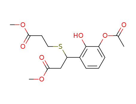 Molecular Structure of 114106-30-8 (Benzenepropanoic acid,
3-(acetyloxy)-2-hydroxy-b-[(3-methoxy-3-oxopropyl)thio]-, methyl ester)