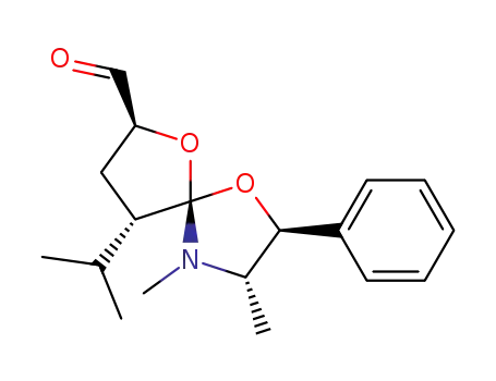 Molecular Structure of 324763-44-2 ((2S,3S,5R,7S,9S)-9-Isopropyl-3,4-dimethyl-2-phenyl-1,6-dioxa-4-aza-spiro[4.4]nonane-7-carbaldehyde)