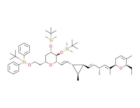 2-{5-[2-(2-{3,4-bis-(<i>tert</i>-butyl-dimethyl-silanyloxy)-6-[2-(<i>tert</i>-butyl-diphenyl-silanyloxy)-ethyl]-tetrahydro-pyran-2-yl}-vinyl)-3-methyl-cyclopropyl]-1,3-dimethyl-penta-1,4-dienyl}-6-ethyl-5-methyl-3,6-dihydro-2<i>H</i>-pyran