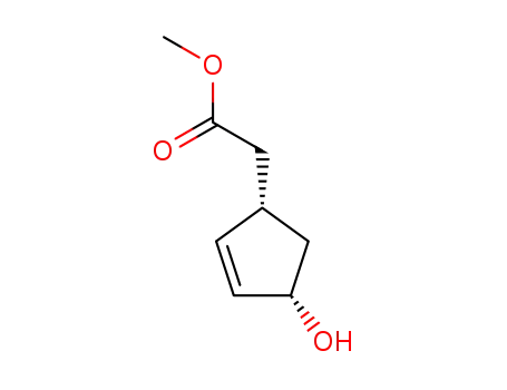 Molecular Structure of 120052-54-2 (METHYL 2-((1S,4S)-4-HYDROXYCYCLOPENT-2-ENYL)ACETATE)