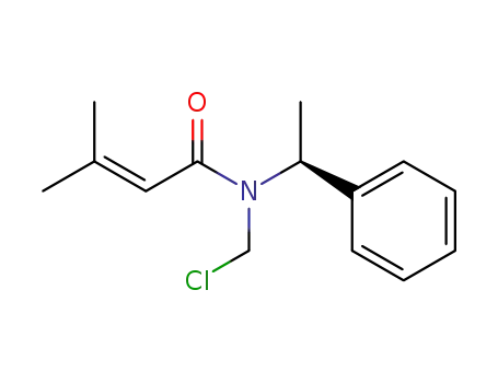 Molecular Structure of 138261-15-1 (2-Butenamide, N-(chloromethyl)-3-methyl-N-(1-phenylethyl)-, (S)-)