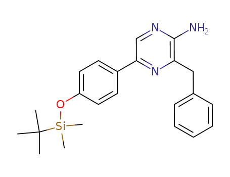 Molecular Structure of 353497-17-3 (Pyrazinamine,
5-[4-[[(1,1-dimethylethyl)dimethylsilyl]oxy]phenyl]-3-(phenylmethyl)-)