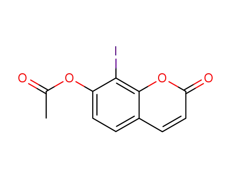 Molecular Structure of 112699-36-2 (2H-1-Benzopyran-2-one, 7-(acetyloxy)-8-iodo-)
