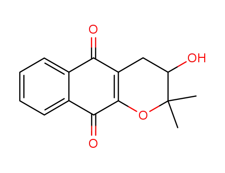 Molecular Structure of 119626-45-8 (2H-Naphtho[2,3-b]pyran-5,10-dione,3,4-dihydro-3-hydroxy-2,2-dimethyl-, (3R)-)