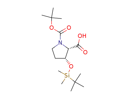Molecular Structure of 166383-67-1 ((2S,3R)-1-(tert-butoxycarbonyl)-3-(tert-butyldimethylsiloxy)pyrrolidine-2-carboxylic acid)