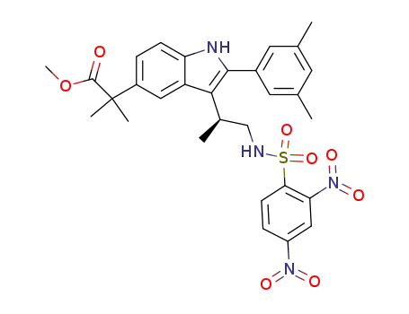 Molecular Structure of 648894-30-8 (methyl 2-[2-(3,5-dimethylphenyl)-3-((1S)-1-methyl-2-{[(2,4-nitrophenyl)sulfonyl]amino}ethyl)-1H-indol-5-yl]-2-methylpropanoate)