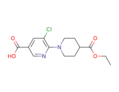 Molecular Structure of 931395-73-2 (6-(4-(ethoxycarbonyl)piperidin-1-yl)-5-chloropyridine-3-carboxylic acid)