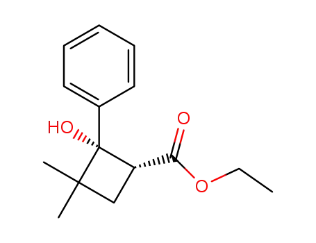 Molecular Structure of 87362-59-2 (ethyl c-2-hydroxy-3,3-dimethyl-2-phenyl-r-1-cyclobutanecarboxylate)