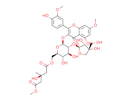Molecular Structure of 1414369-64-4 (rhamnazin-3-O-β-D-apiosyl-(1→2)-β-D-[6''-(3-hydroxy-3-methylglutaric methyl ester)]glucoside)
