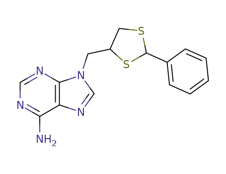 Molecular Structure of 81546-93-2 (9-((RS)-2-phenyl-1,3-dithiolane-4-ylmethyl)adenine)