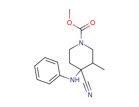 Molecular Structure of 84145-24-4 (methyl 4-cyano-3-methyl-4-(phenylamino)piperidine-1-carboxylate)