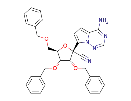 Molecular Structure of 1355357-49-1 ((2R,3R,4R,5R)‐2‐{4‐aminopyrrolo[2,1‐f][1,2,4]triazin‐7‐yl}‐3,4‐bis(benzyloxy)‐5‐[(benzyloxy)methyl]tetrahydrofuran‐2‐carbonitrile)