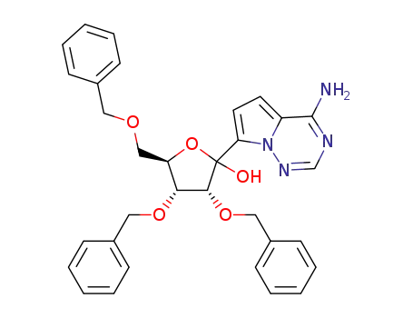 Molecular Structure of 1355049-94-3 ((3R,4R,5R)-2-(4-aminopyrrole-[2,1-f][1,2,4]-triazin-7-yl)-3,4-bis(benzyloxy)-5-((benzyloxy)methyl)tetrahydrofuran-2-ol)