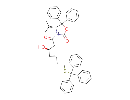 Molecular Structure of 878630-47-8 ((E)-(S)-3-hydroxy-1-[(R)-4-isopropyl-5,5-diphenyl-2-oxo-oxazolidin-3-yl]-7-tritylthio-4-hepten-1-one)