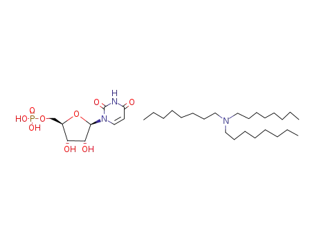 Molecular Structure of 62540-53-8 (Trioctyl-amine; compound with phosphoric acid mono-[(2R,3S,4R,5R)-5-(2,4-dioxo-3,4-dihydro-2H-pyrimidin-1-yl)-3,4-dihydroxy-tetrahydro-furan-2-ylmethyl] ester)