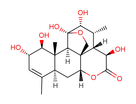 Molecular Structure of 1448-22-2 (1,2,11,12,15-pentahydroxy-11,20-epoxypicras-3-en-16-one)