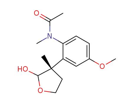 Molecular Structure of 136569-51-2 (N-[2-((S)-2-Hydroxy-3-methyl-tetrahydro-furan-3-yl)-4-methoxy-phenyl]-N-methyl-acetamide)