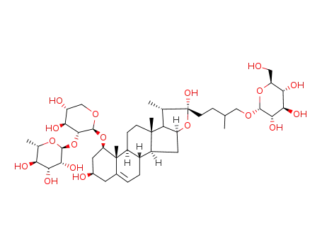 Molecular Structure of 105798-62-7 (b-D-Glucopyranoside, (1b,3b,22a,25S)-1-[[2-O-(6-deoxy-a-L-mannopyranosyl)-a-L-arabinopyranosyl]oxy]-3,22-dihydroxyfurost-5-en-26-yl)