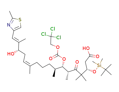 Molecular Structure of 380605-92-5 ((12Z,16E)-(3S,6R,7S,8S,15S)-3-(tert-Butyl-dimethyl-silanyloxy)-15-hydroxy-4,4,6,8,12,16-hexamethyl-17-(2-methyl-thiazol-4-yl)-5-oxo-7-(2,2,2-trichloro-ethoxycarbonyloxy)-heptadeca-12,16-dienoic acid)