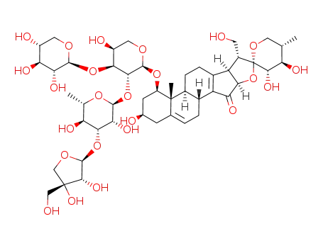 Molecular Structure of 58809-09-9 ((25S)-1β-[2-O-(3-O-D-Apio-β-D-furanosyl-α-L-rhamnopyranosyl)-3-O-β-D-xylopyranosyl-α-L-arabinopyranosyloxy]-3β,21,23α,24β-tetrahydroxy-18-norspirosta-5,13-diene-15-one)