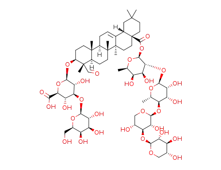 Molecular Structure of 1207550-42-2 (3-O-β-D-galactopyranosyl-(1->3)-β-D-glucuronopyranosyl gypsogenin 28-O-β-D-xylopyranosyl-(1->3)-β-D-xylopyranosyl-(1->4)-α-L-rhamnopyranosyl-(1->2)-β-D-fucopyranosyl ester)
