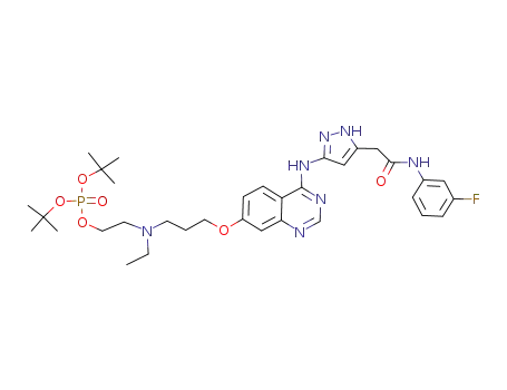 di-tert-butyl 2-[[3-({4-[(5-{2-[(3-fluorophenyl)amino]-2-oxoethyl}-1H-pyrazol-3-yl)amino]quinazolin-7-yl}oxy)propyl](ethyl)amino]ethyl phosphate