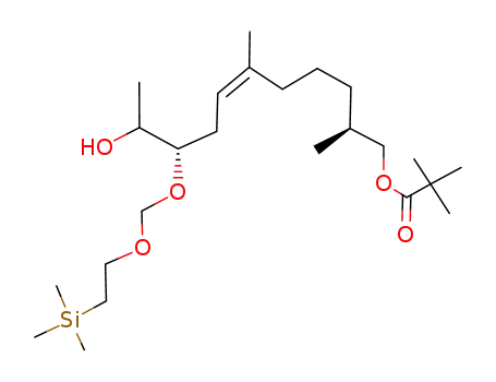 Molecular Structure of 396092-57-2 (Propanoic acid, 2,2-dimethyl-,
(2S,6Z,9S)-10-hydroxy-2,6-dimethyl-9-[[2-(trimethylsilyl)ethoxy]methoxy]
-6-undecenyl ester)