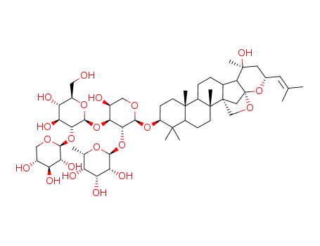 Molecular Structure of 68144-21-8 ((3beta,16beta,23R)-16,23:16,30-Diepoxy-20-hydroxydammar-24-en-3-yl O-6-deoxy-alpha-D-galactopyranosyl-(1-2)-O-[O-beta-D-xylopyranosyl-(1-2)-beta-D-glucopyranosyl-(1-3)]-alpha-L-arabinopyranoside)