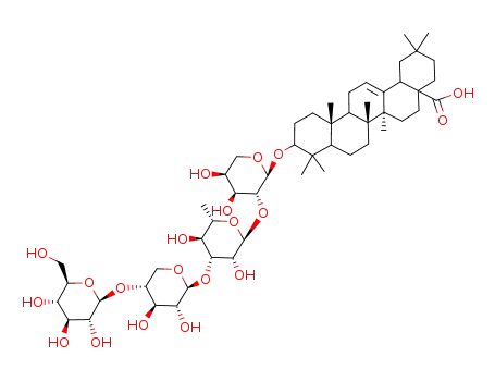 Molecular Structure of 72629-77-7 (Olean-12-en-28-oic acid,3-[(O-&acirc;-D-glucopyranosyl-(1f4)-O-&acirc;- D-ribopyranosyl-(1f3)-O-6-deoxy-R-Lmannopyranosyl-( 1f2)-R-Larabinopyranosyl) oxy]-,(3&acirc;)- )