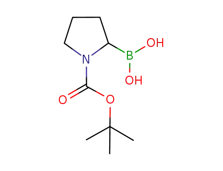 Molecular Structure of 149682-75-7 (2-Borono-1-pyrrolidinecarboxylicacid1-(1,1-dimethylethyl)ester)