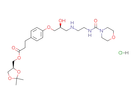 Molecular Structure of 144481-98-1 (Benzenepropanoic acid,4-[(2S)-2-hydroxy-3-[[2-[(4-morpholinylcarbonyl)amino]ethyl]amino]propoxy]-,[(4S)-2,2-dimethyl-1,3-dioxolan-4-yl]methyl ester, hydrochloride (1:1))