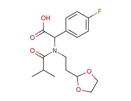 Molecular Structure of 110862-44-7 (α-<<2-(1,3-dioxolan-2-yl)ethyl>(2-methyl-1-oxopropyl)amino>-4-fluorobenzeneacetic acid)