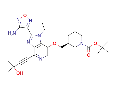 Molecular Structure of 937174-75-9 ((S)-tert-butyl 3-((2-(4-aMino-1,2,5-oxadiazol-3-yl)-1-ethyl-4-(3-hydroxy-3-Methylbut-1-ynyl)-1H-iMidazo[4,5-c]pyridin-7-yloxy)Methyl)piperidine-1-carboxylate)