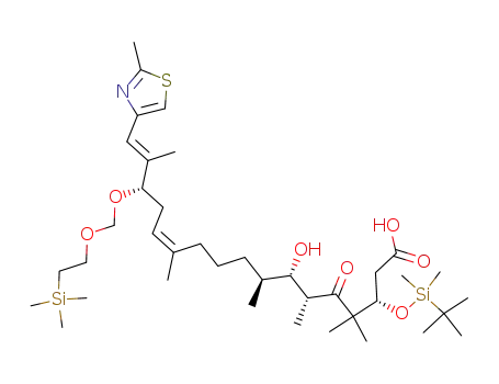 Molecular Structure of 823789-81-7 ((3S,6R,7S,8S,12Z,15S,16E)-3-(tert-butyldimethylsilyloxy)-7-hydroxy-15-(2-trimethylsilylethoxymethoxy)-4,4,6,8,12,16-hexamethyl-17-(2-methyl-1,3-thiazol-4-yl)-5-oxoheptadeca-12,16-dienoic acid)