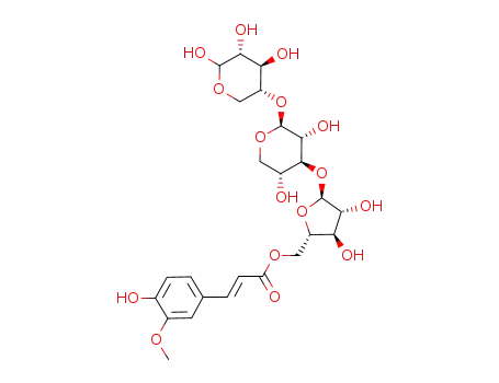 Molecular Structure of 84976-26-1 (O-<5-O-(trans-feruloyl)-α-L-arabinofuranosyl>-(1<*>3)-O-β-D-xylopyranosyl-(1<*>4)-D-xylopyranose)
