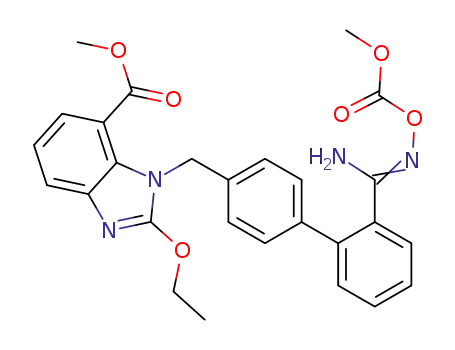 Molecular Structure of 1403477-45-1 (methyl 2-ethoxy-1-((2'-(N'-(methoxycarbonyloxy)carbamimidoyl)biphenyl-4-yl)methyl)-1H-benzo[d]imidazole-7-carboxylate)